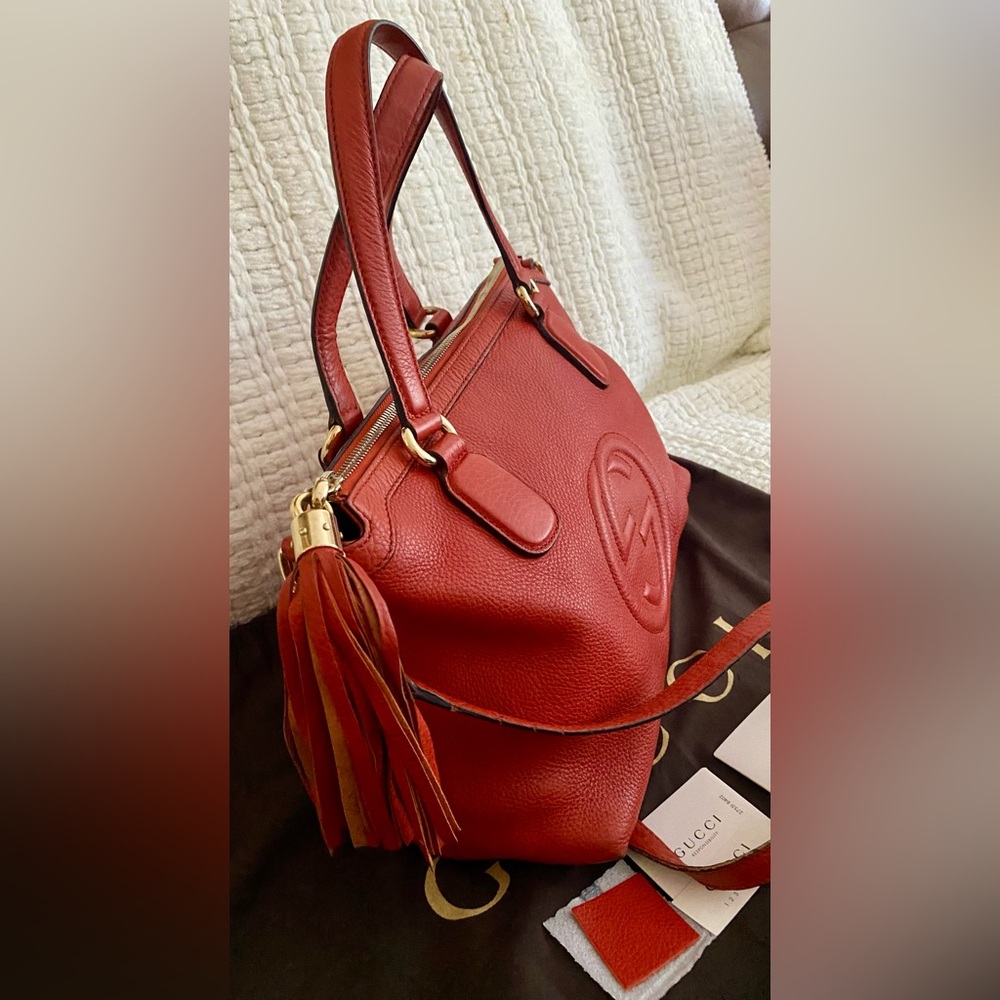 Gucci Soho Disco Crossbody Satchel Bag Red Leather Gold - Picture 3 of 16